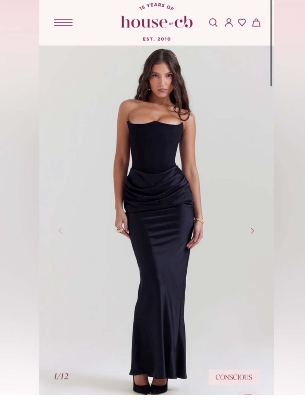 House of CB Strapless Black Satin Gown